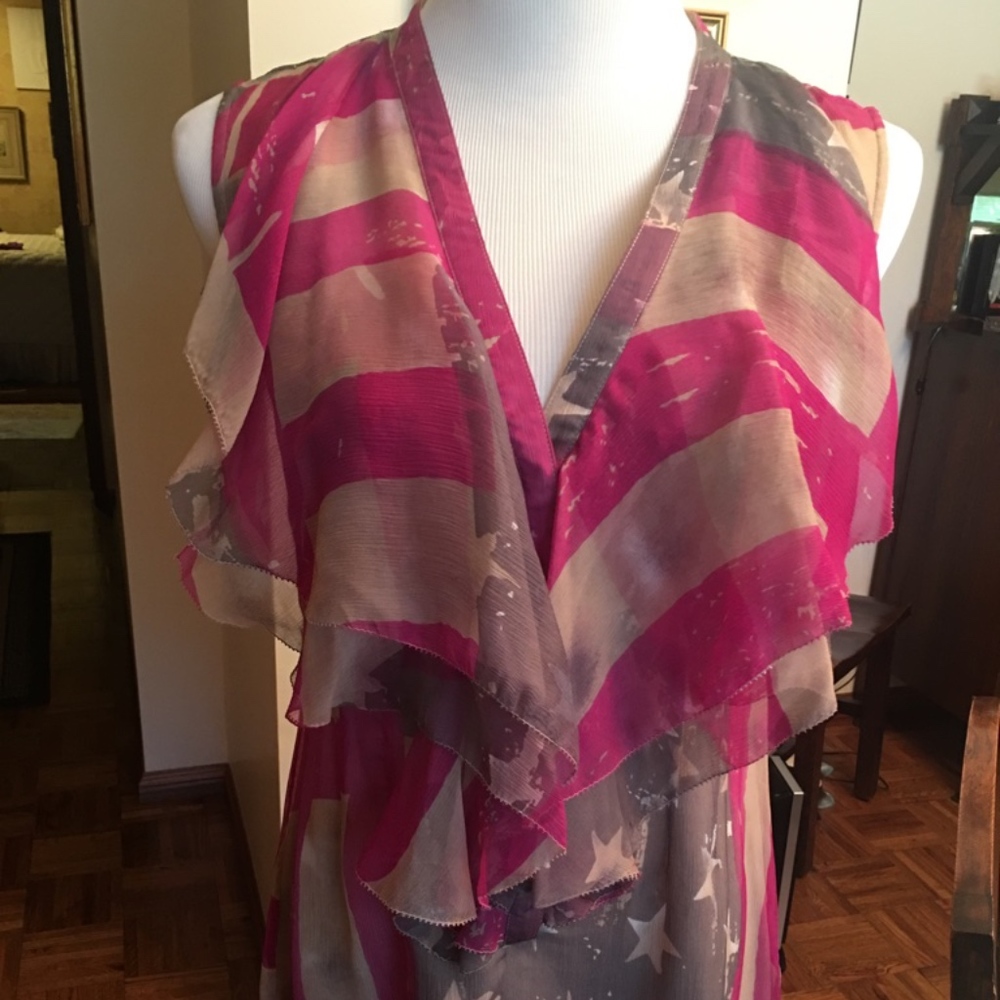 Catherine Malandrino Silk Flag Print Shirt